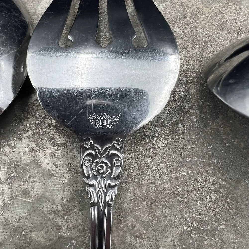Vtg Oneida Michelangelo Stainless Serving Set 4 Pc Ladle Meat Fork Soup Spoons